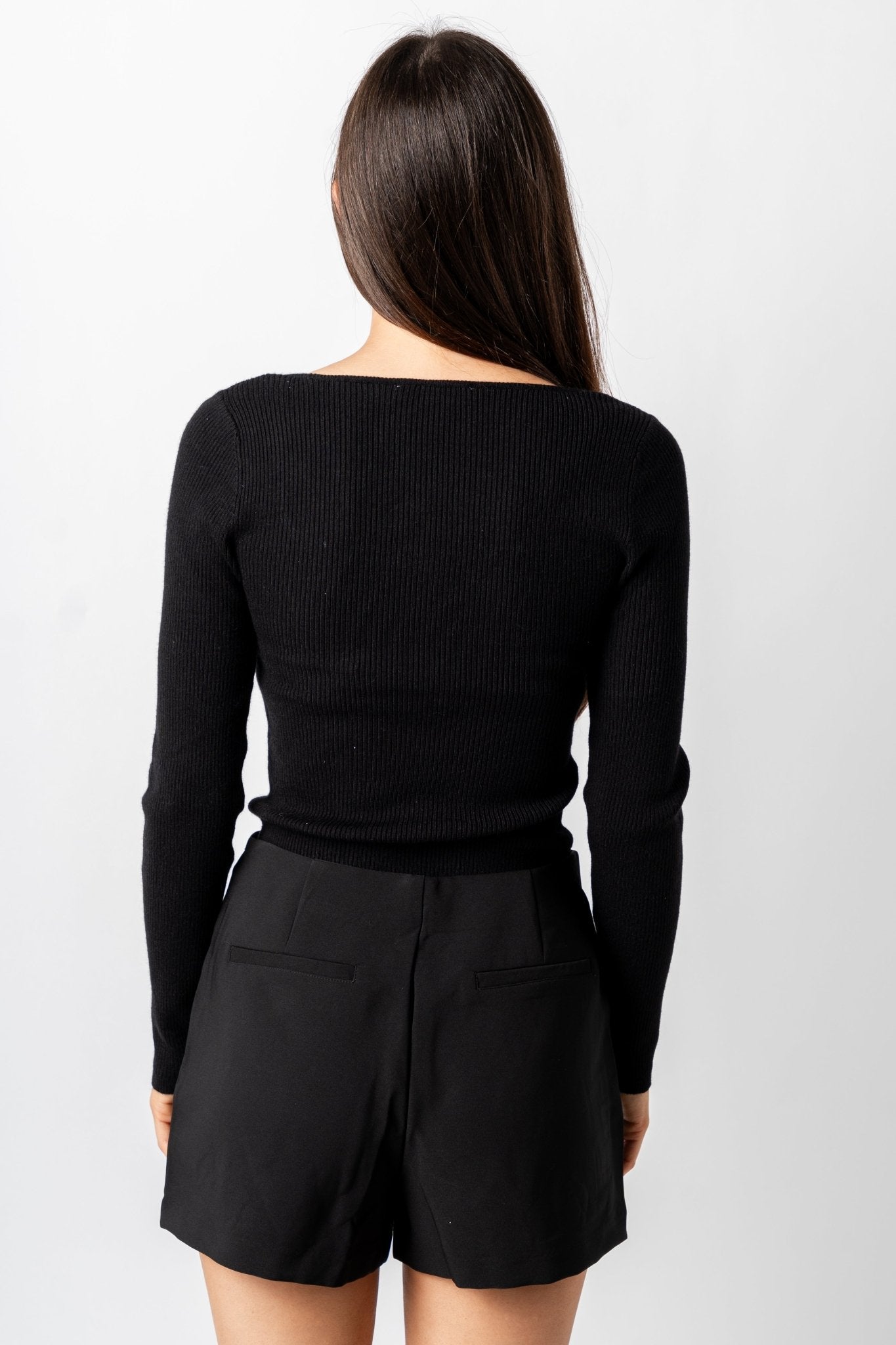 Bow detail ribbed sweater black