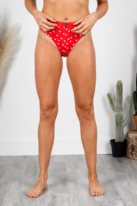 High waist polka dot swim bottoms red - Cute swimwear - Trendy Swimsuits at Lush Fashion Lounge Boutique in Oklahoma City