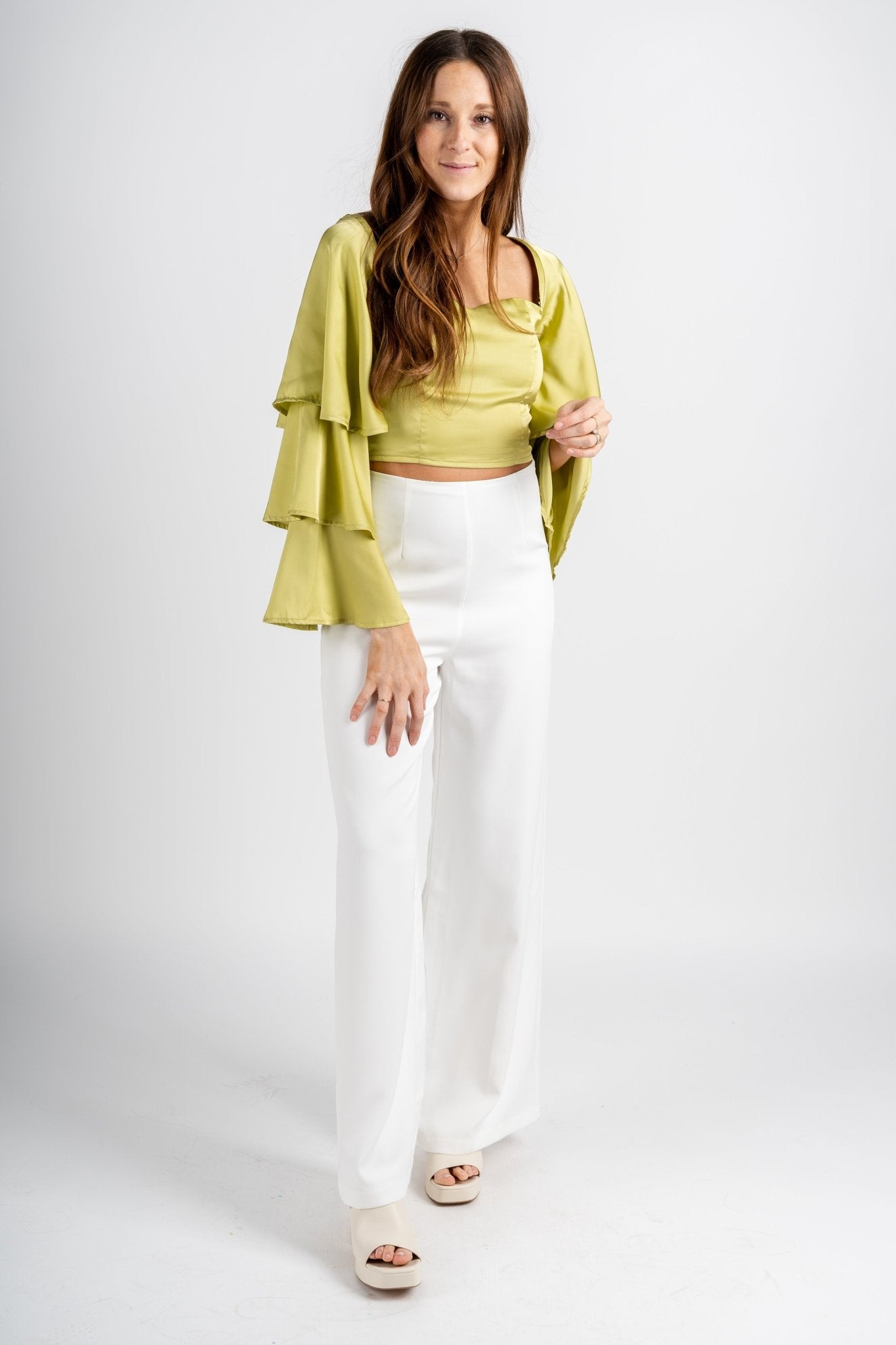 Trumpet sleeve crop top muted lime