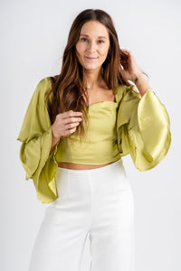 Trumpet sleeve crop top muted lime - Cute Top - Fun Vacay Basics at Lush Fashion Lounge Boutique in Oklahoma City