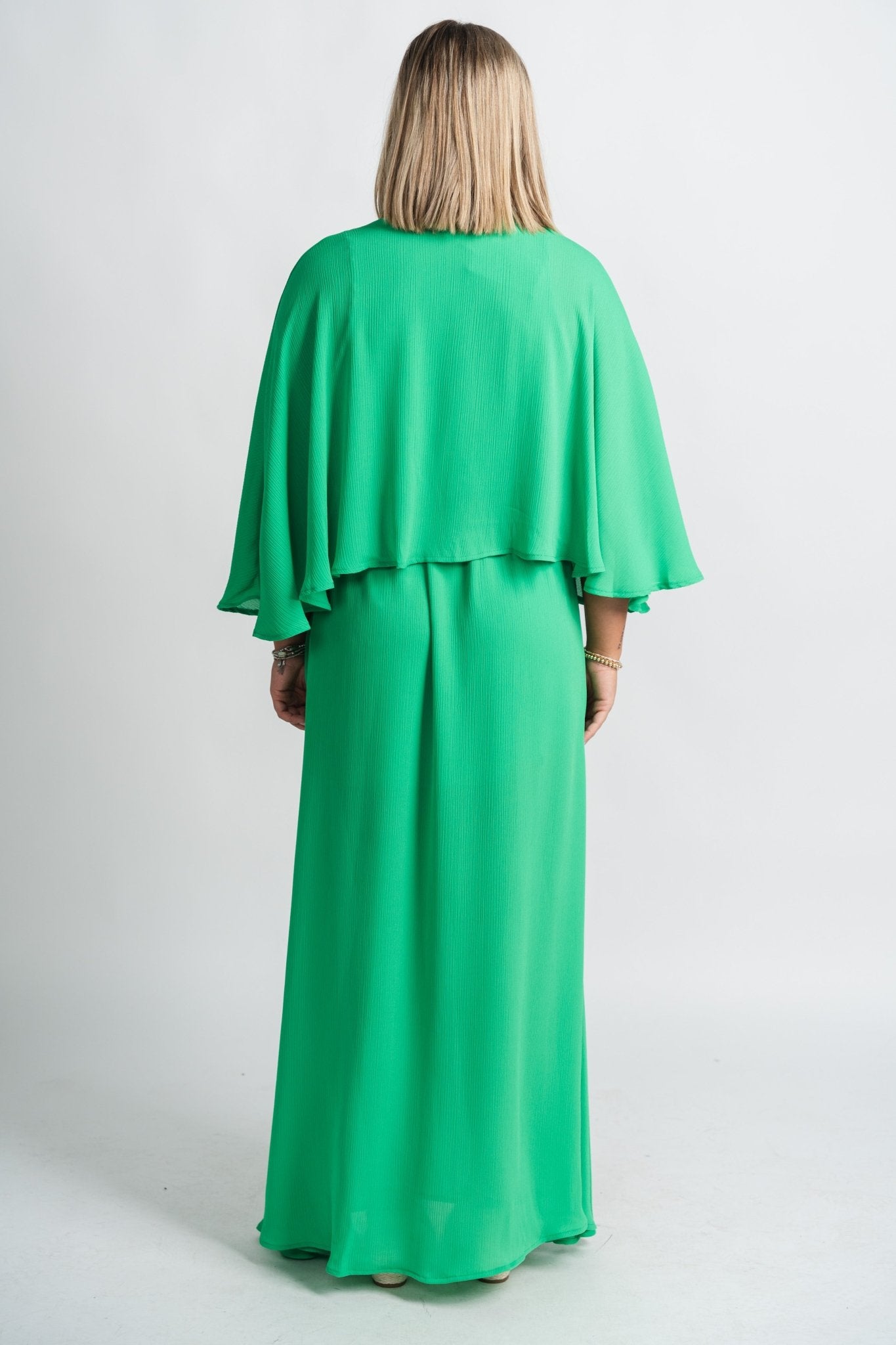 Crinkle cape maxi dress emerald - Affordable dress - Boutique Dresses at Lush Fashion Lounge Boutique in Oklahoma City