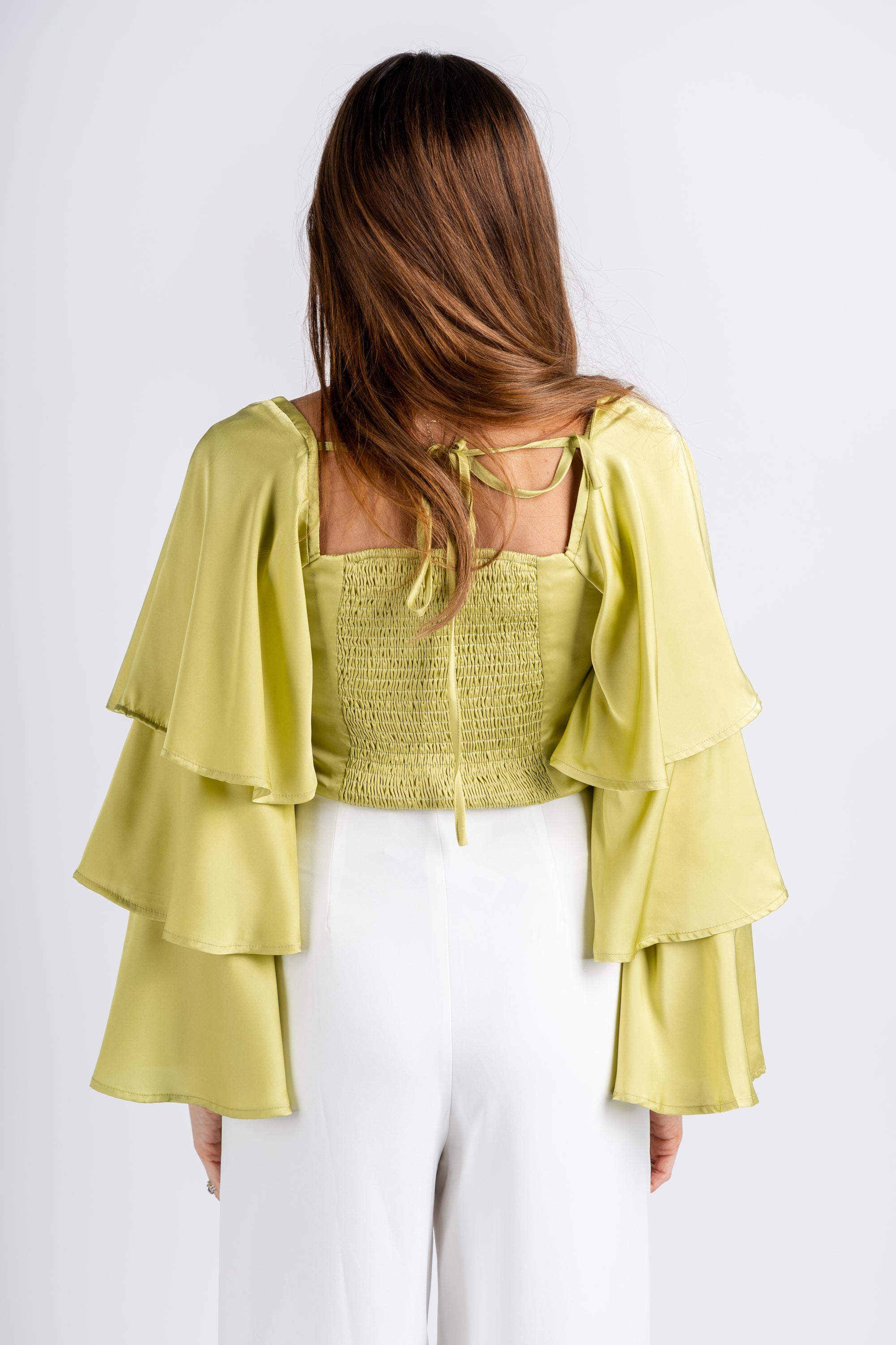 Trumpet sleeve crop top muted lime