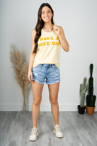 Have a nice day washed tank top yellow - Trendy Tank Top - Cute Lake Graphic Tee Fashion at Lush Fashion Lounge Boutique in Oklahoma