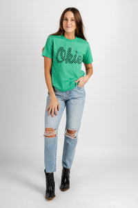 Okie checkered t-shirt green - Trendy St. Patrick's T-Shirts at Lush Fashion Lounge Boutique in Oklahoma City