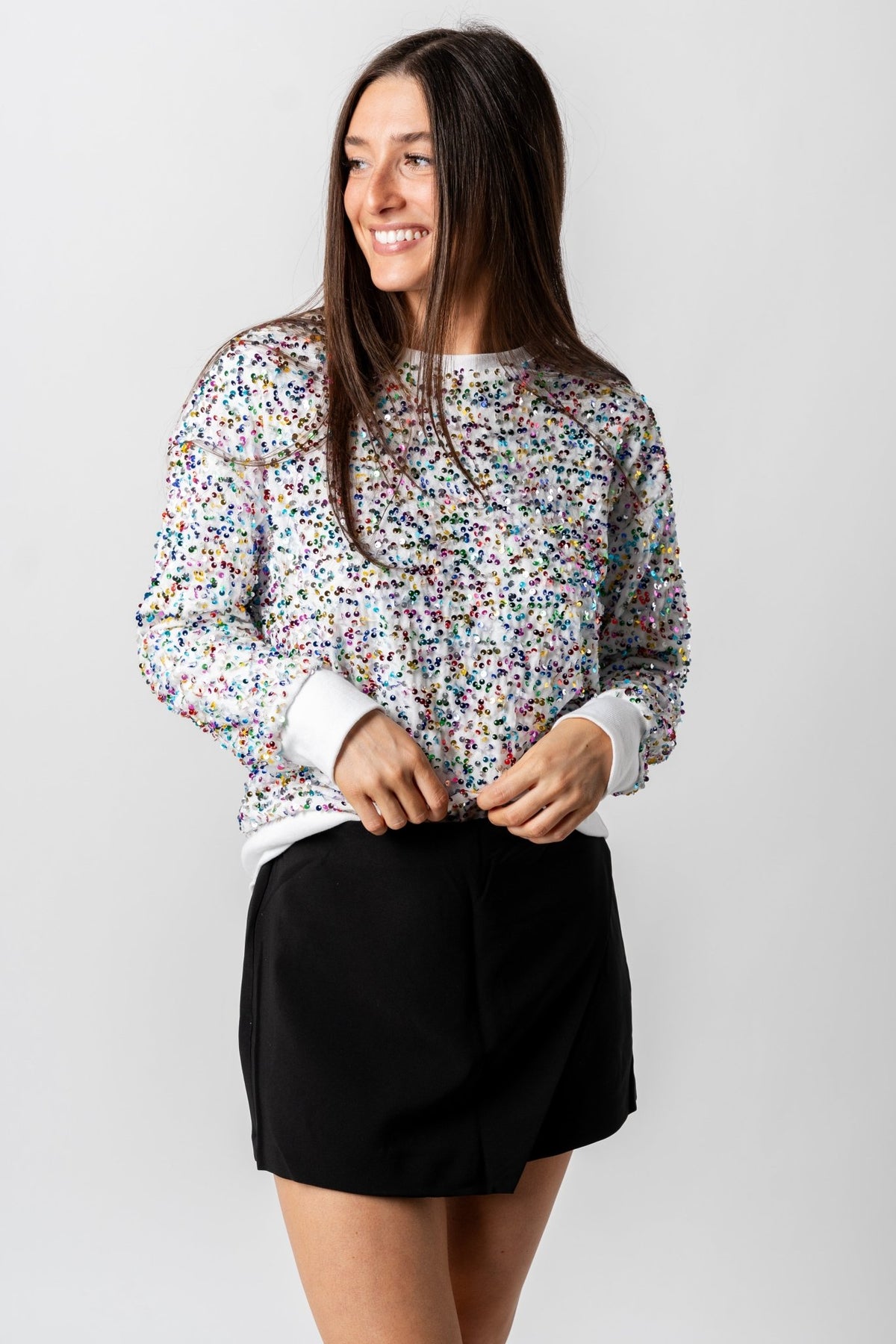 Fiesta sequin sweatshirt white - Trendy Holiday Apparel at Lush Fashion Lounge Boutique in Oklahoma City