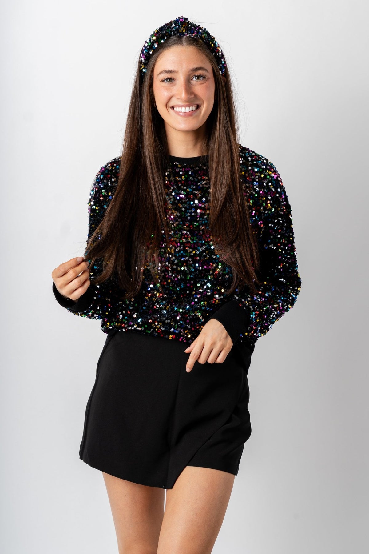 Fiesta sequin sweatshirt black - Trendy Holiday Apparel at Lush Fashion Lounge Boutique in Oklahoma City