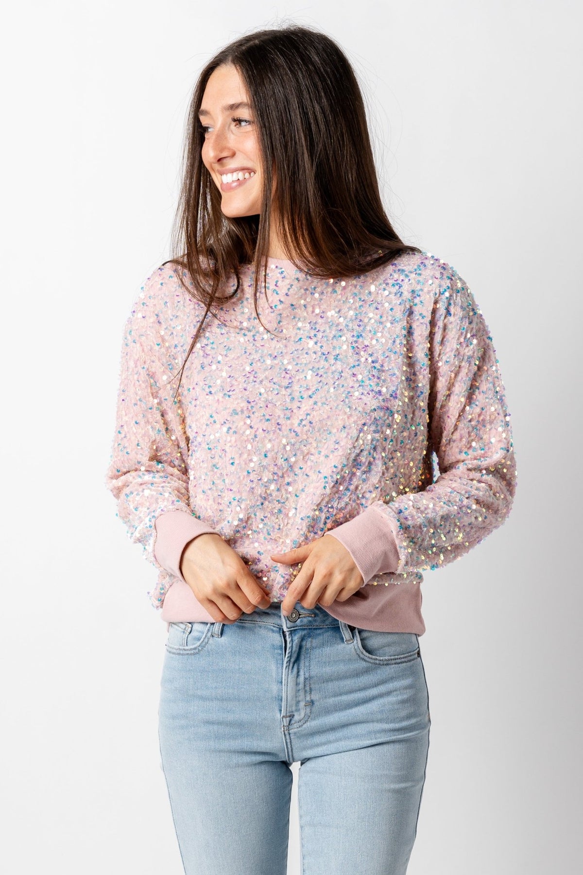Fiesta sequin sweatshirt pink - Trendy Holiday Apparel at Lush Fashion Lounge Boutique in Oklahoma City