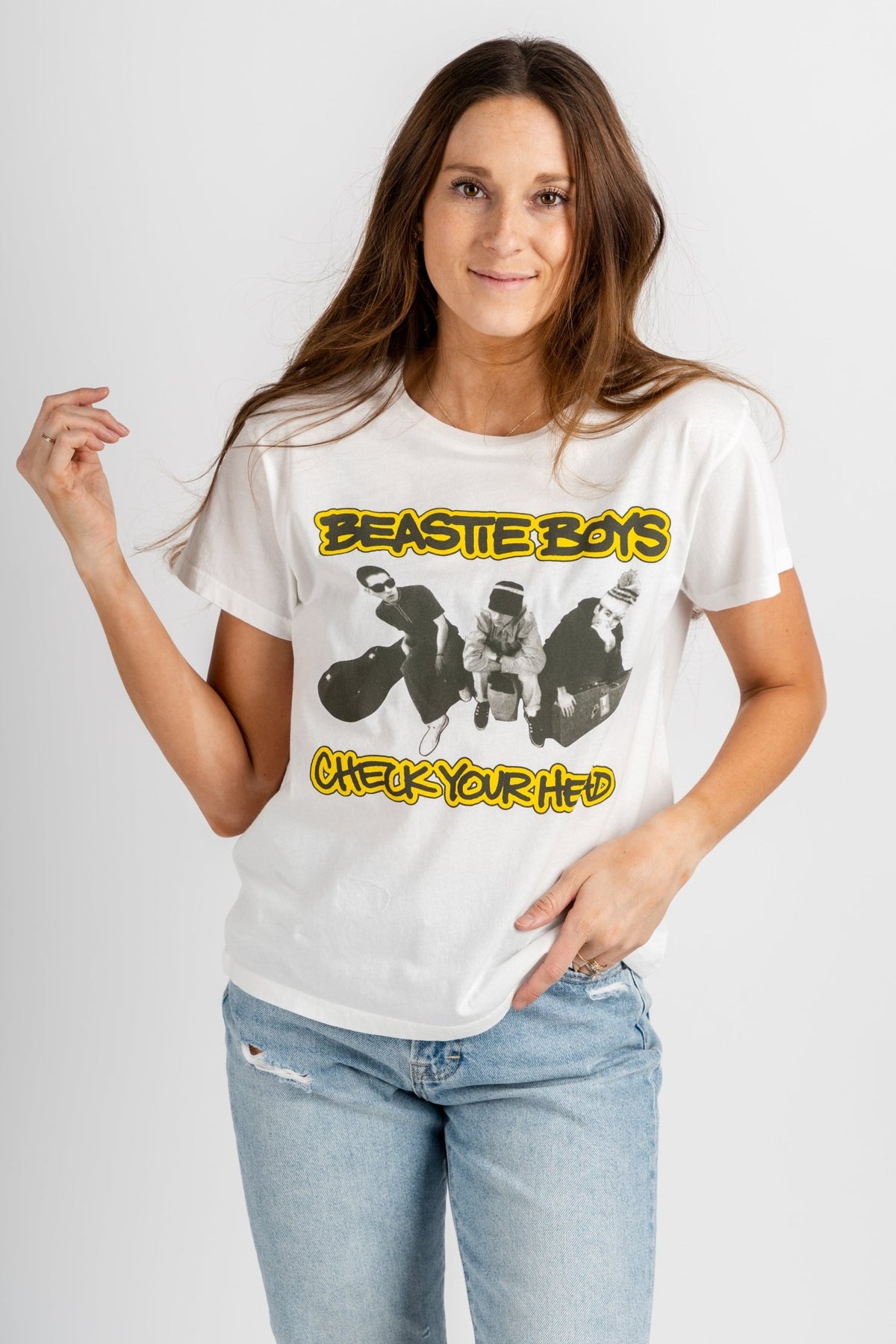 DayDreamer Beastie Boys Check Head tee vintage white - Trendy Band T-Shirts and Sweatshirts at Lush Fashion Lounge Boutique in Oklahoma City