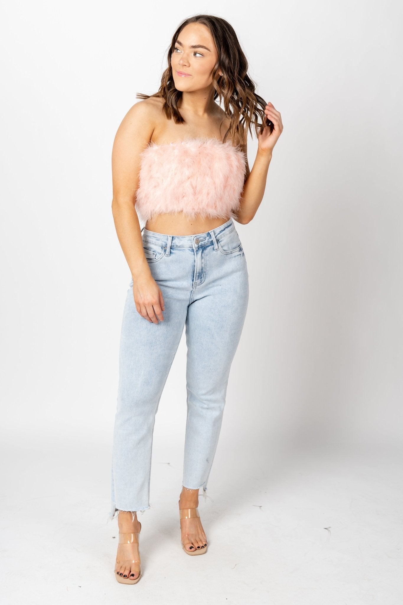 Feather crop top pink
