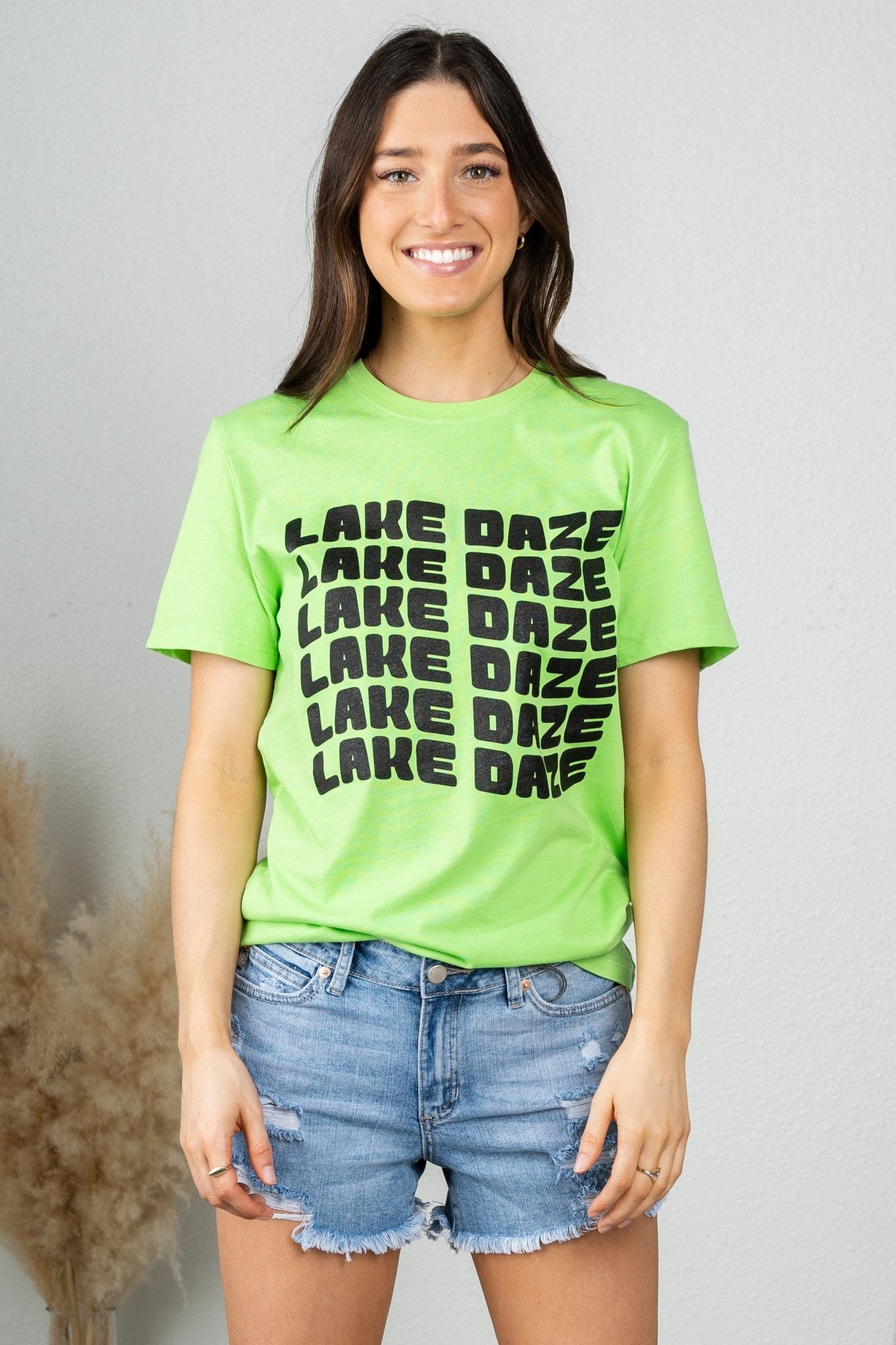Lake daze repeater dyed t-shirt lime green - DayDreamer Graphic Band Tees at Lush Fashion Lounge Trendy Boutique in Oklahoma City