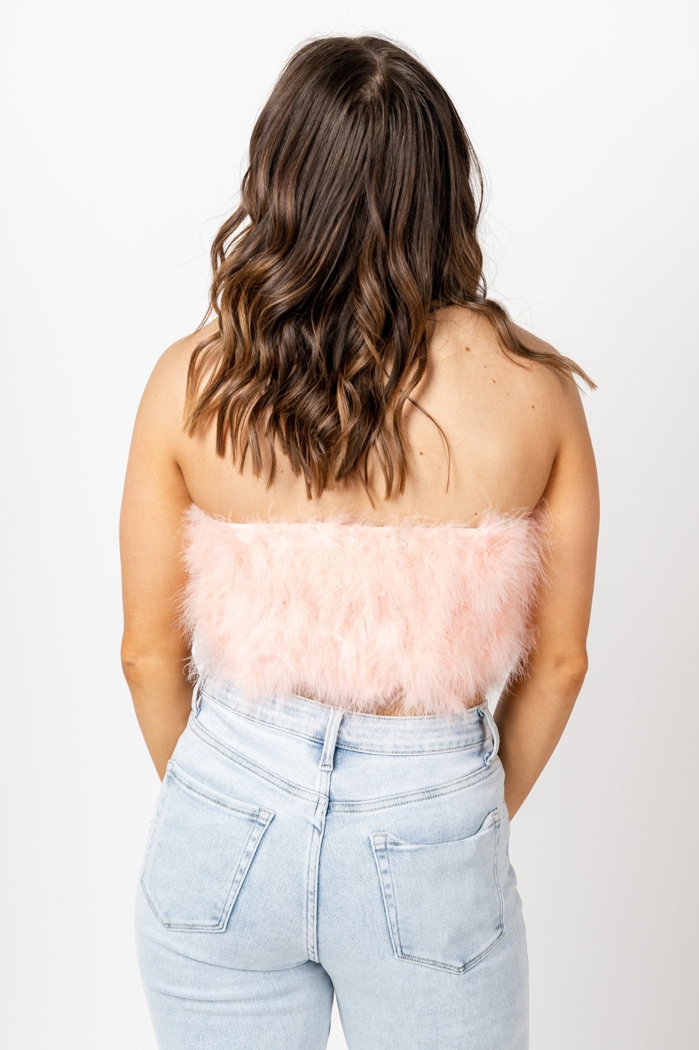 Feather crop top pink