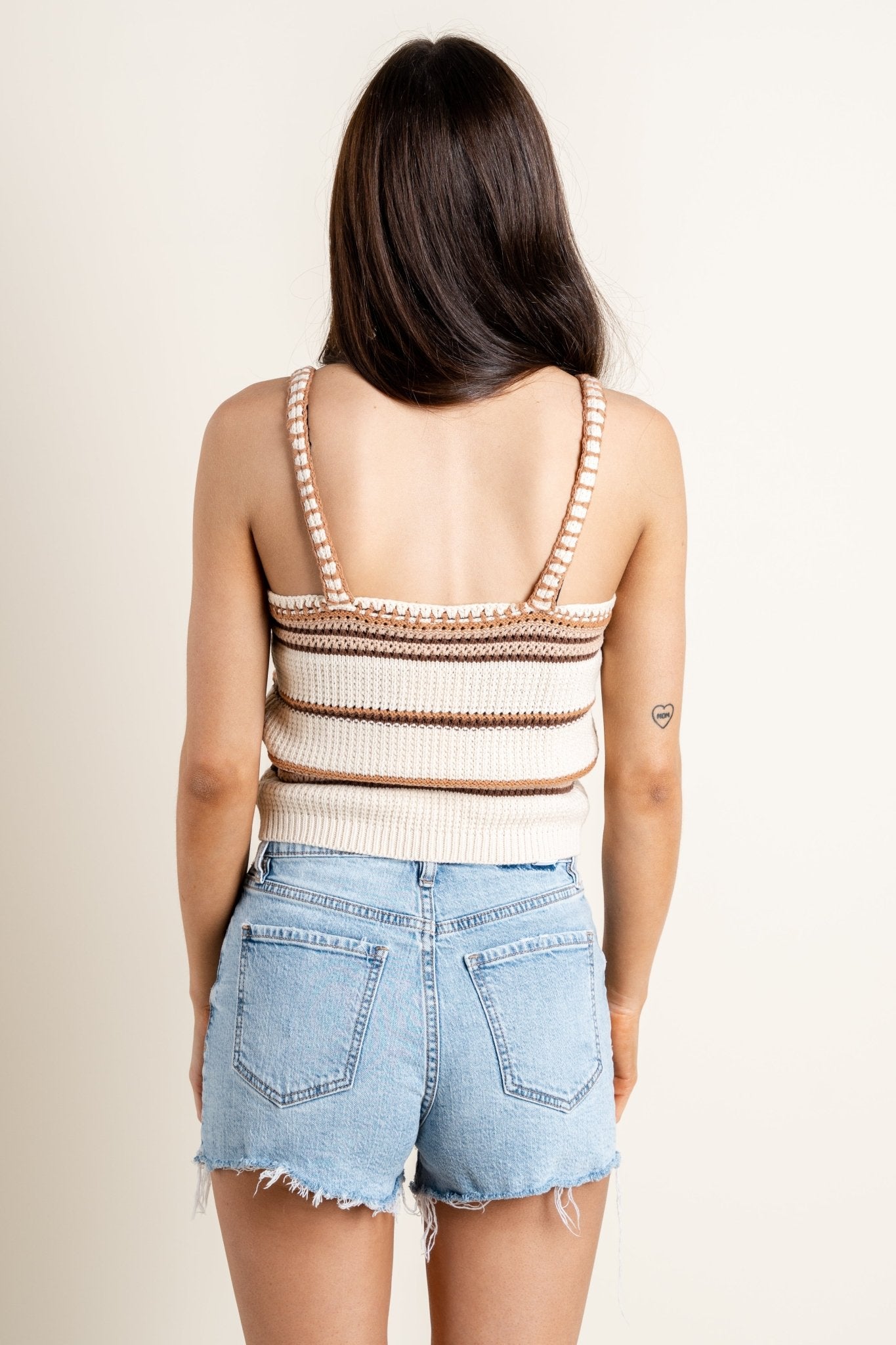 V-neck knit sweater tank top ivory/taupe