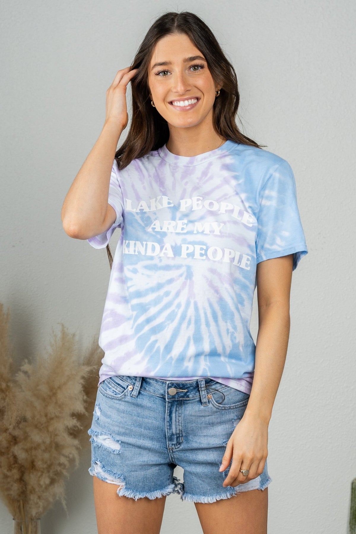 Lake people tie dye t-shirt blue/lavender - DayDreamer Graphic Band Tees at Lush Fashion Lounge Trendy Boutique in Oklahoma City