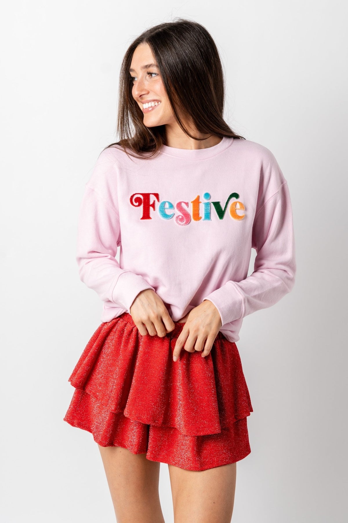 Festive sweatshirt blush - Trendy Holiday Apparel at Lush Fashion Lounge Boutique in Oklahoma City