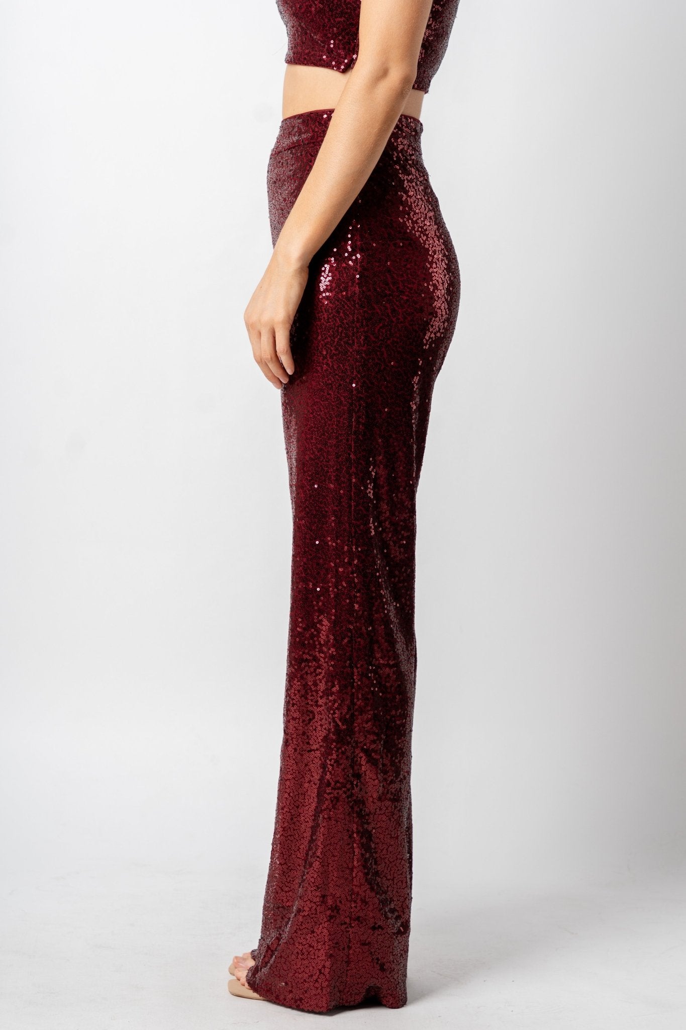 SEQUINS FLARED DRESS PANTS - CHAMPAGNE