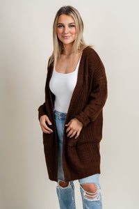 Knit sweater cardigan brown - Affordable Cardigan - Boutique Cardigans & Trendy Kimonos at Lush Fashion Lounge Boutique in Oklahoma City