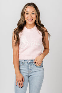 Bride knit tank top baby pink - Stylish Top -  Cute Bridal Collection at Lush Fashion Lounge Boutique in Oklahoma City