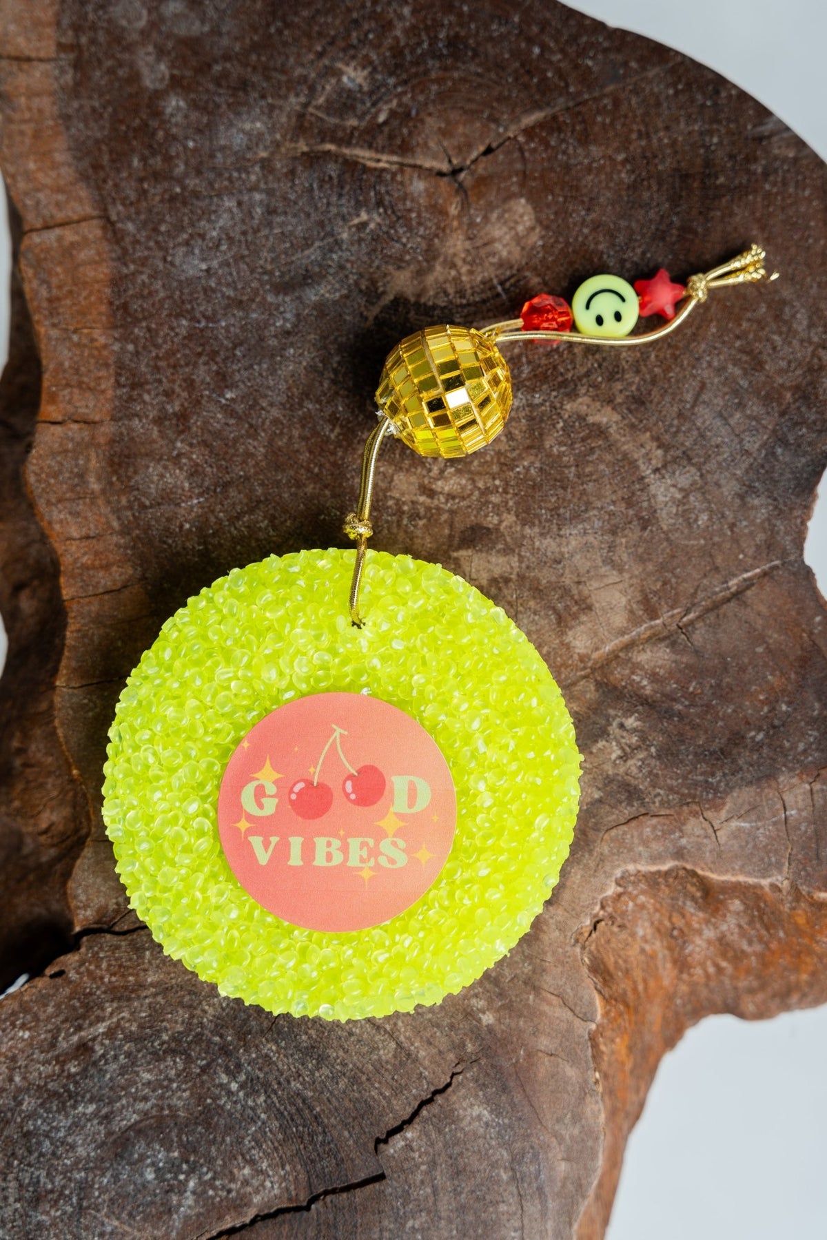 Good vibes cherry disco ball neon yellow freshie summer air - Trendy Candles and Scents at Lush Fashion Lounge Boutique in Oklahoma City