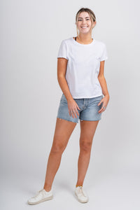 Z Supply everyday high rise denim shorts bleached indigo - Adorable Shorts - Stylish Vacation T-Shirts at Lush Fashion Lounge Boutique in Oklahoma City