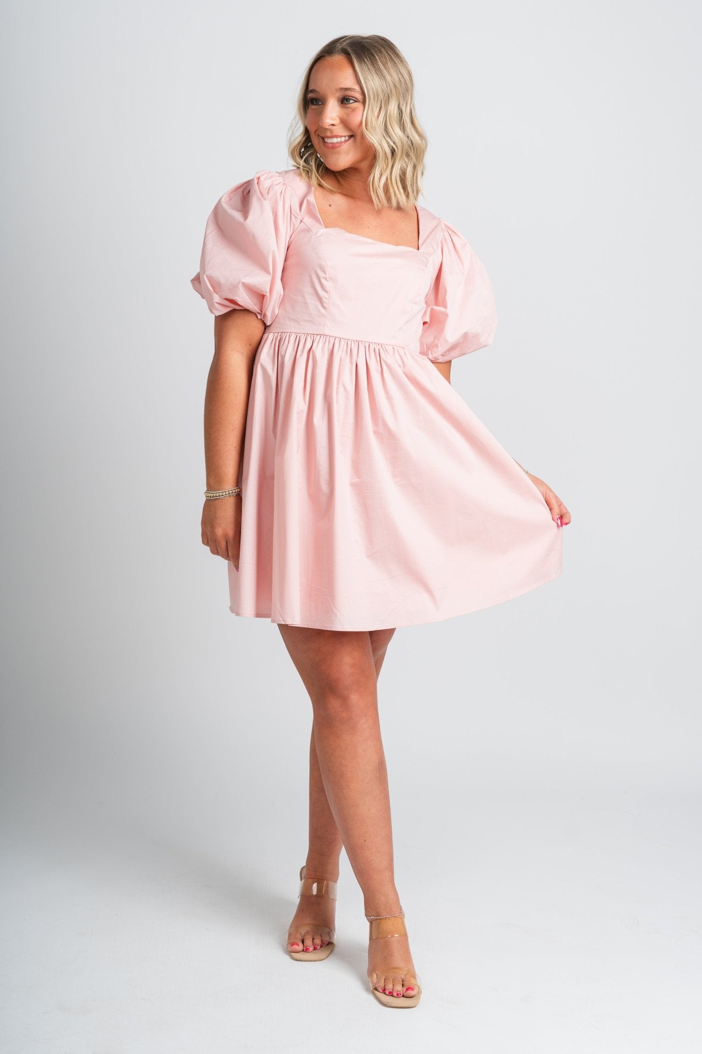 Babydoll mini dress pink - Cute Dress - Trendy Easter Clothing Line at Lush Fashion Lounge Boutique in Oklahoma