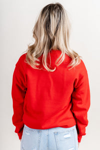 Love patch sweatshirt red - Cute Valentine's Day Outfits at Lush Fashion Lounge Boutique in Oklahoma City