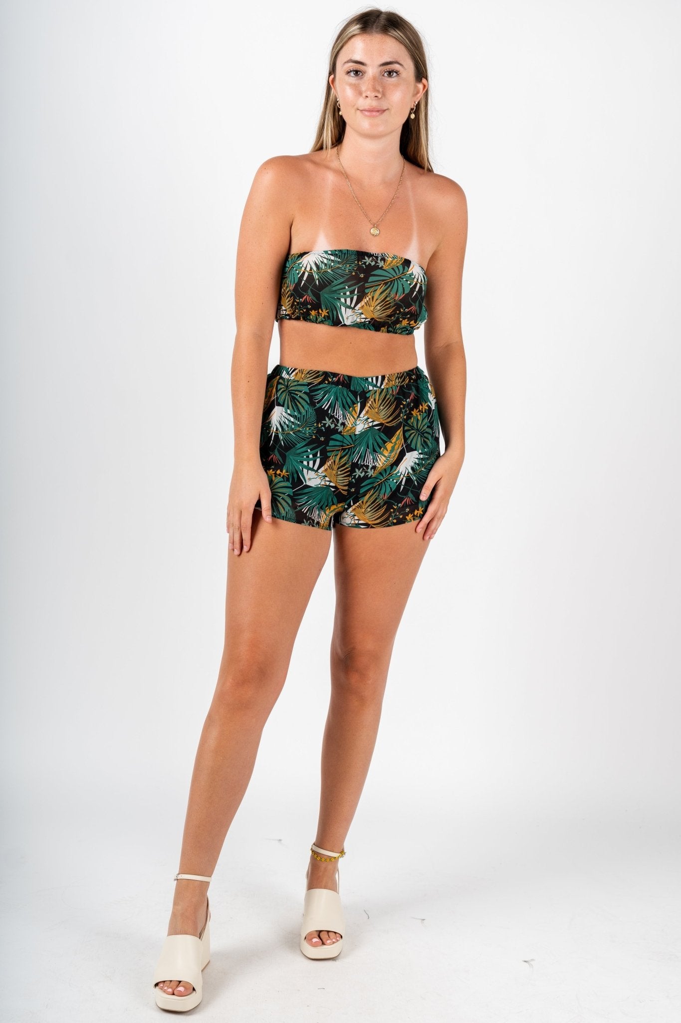 Tropical bandeau top black - Stylish Top - Trendy Staycation Outfits at Lush Fashion Lounge Boutique in Oklahoma City