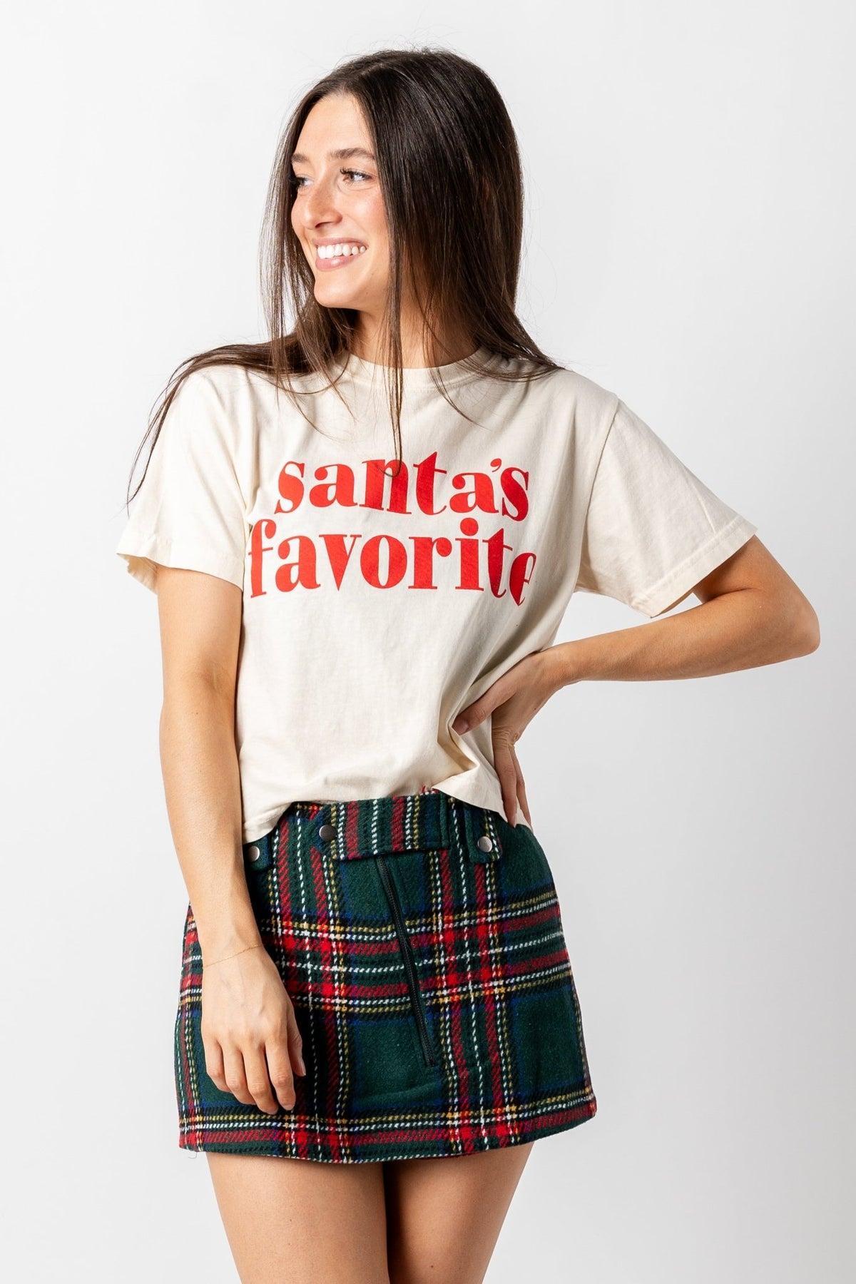Santa's favorite comfort color crop t-shirt natural - Trendy Holiday Apparel at Lush Fashion Lounge Boutique in Oklahoma City