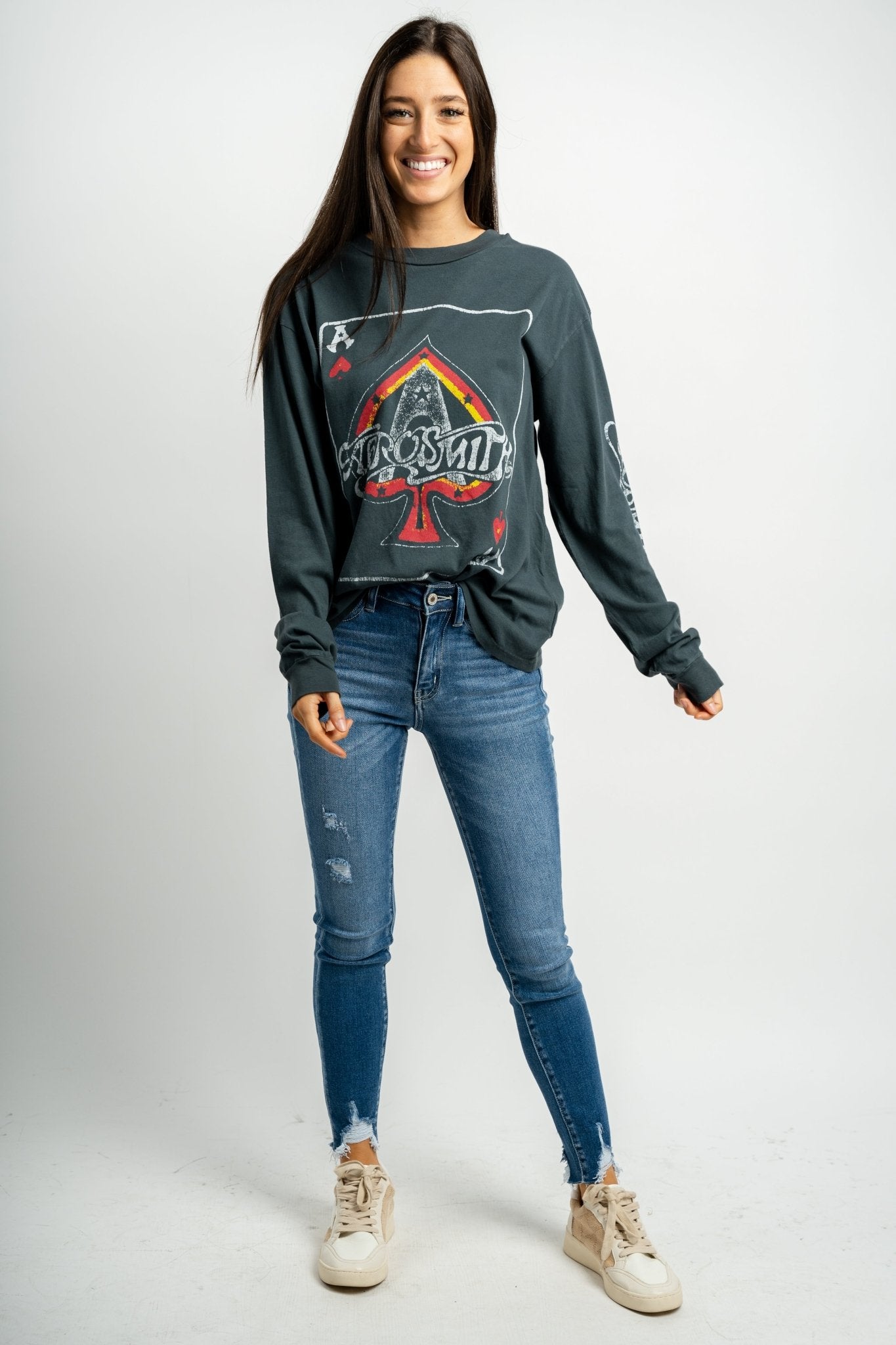 DayDreamer Aerosmith ace of spade long sleeve tee vintage black - DayDreamer Clothing at Lush Fashion Lounge Trendy Boutique in Oklahoma City