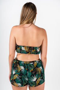 Tropical bandeau top black - Adorable Top - Stylish Vacation T-Shirts at Lush Fashion Lounge Boutique in Oklahoma City