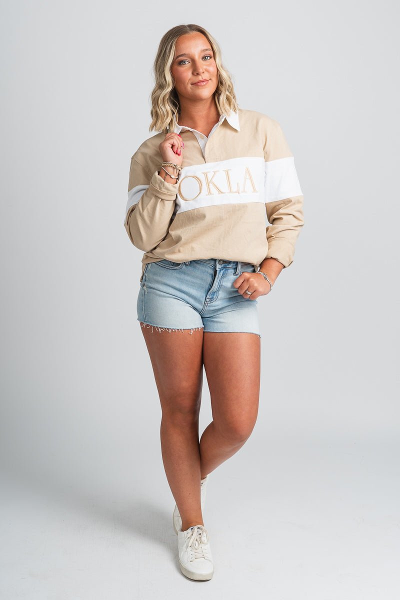 OKLA rugby polo long sleeve top taupe