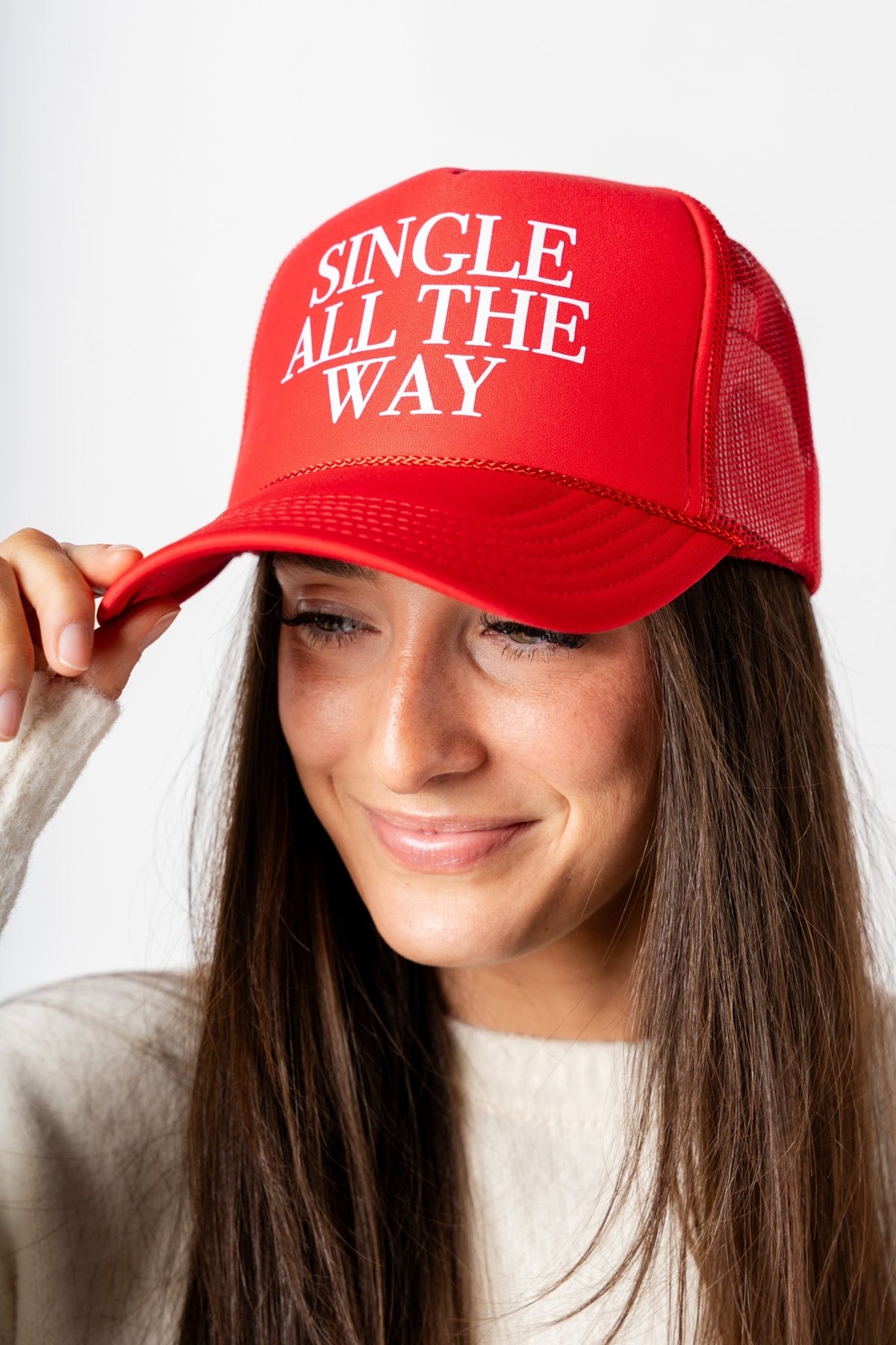 Single all the way trucker hat red - Trendy Hats at Lush Fashion Lounge Boutique in Oklahoma City