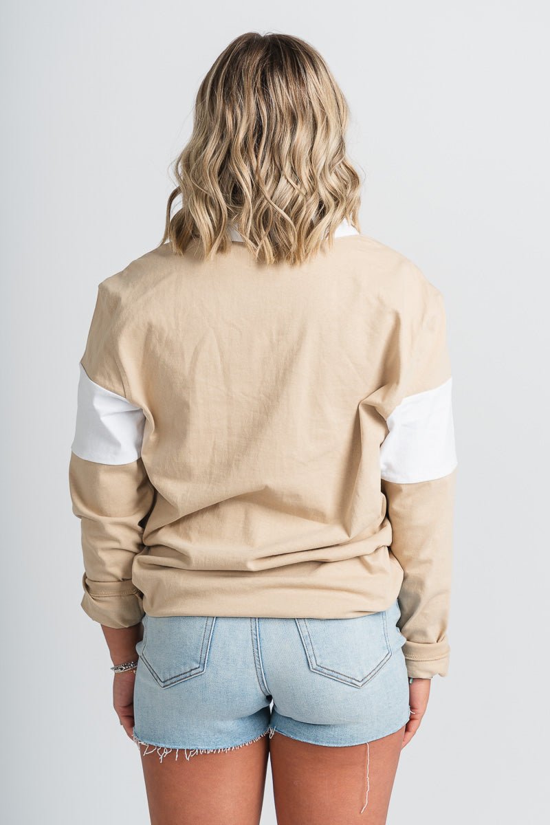 OKLA rugby polo long sleeve top taupe