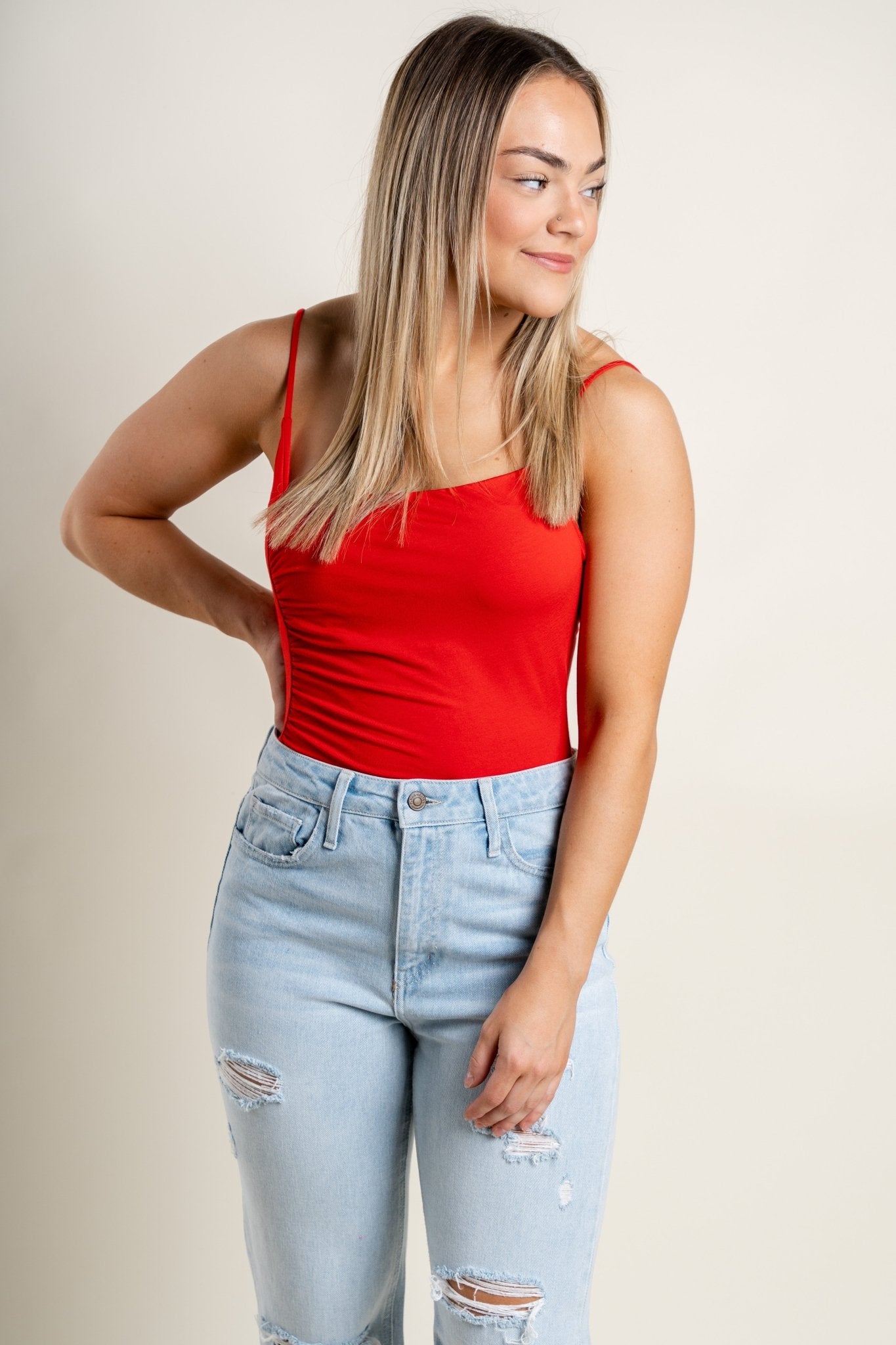 Asymmetrical bodysuit red - Affordable bodysuit - Boutique Bodysuits at Lush Fashion Lounge Boutique in Oklahoma City