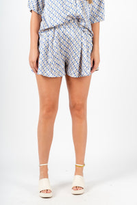 Abstract satin shorts blue - Affordable Shorts - Boutique Shorts at Lush Fashion Lounge Boutique in Oklahoma City