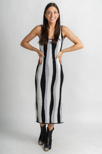 Swirl print midi dress white/black - Affordable dress - Boutique Dresses at Lush Fashion Lounge Boutique in Oklahoma City