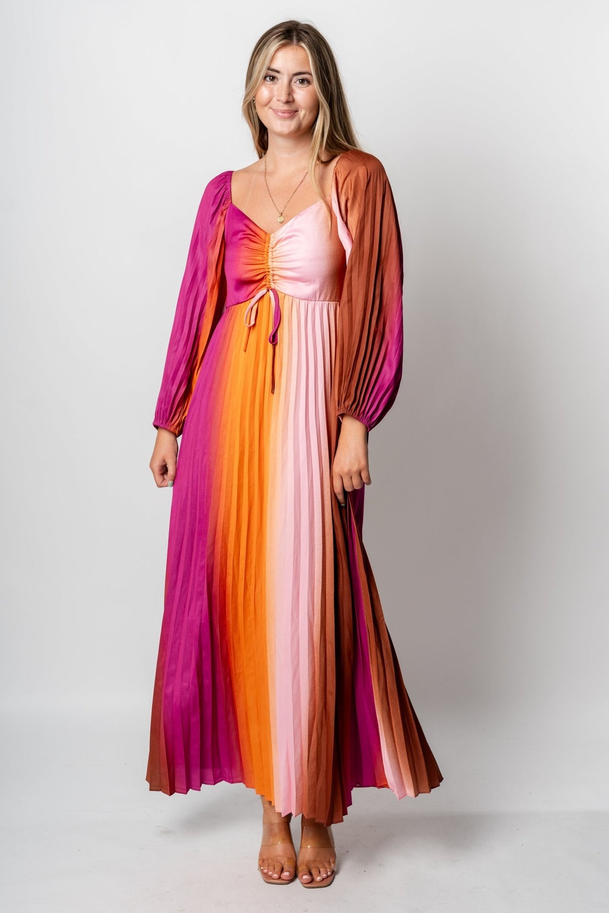 Pleated maxi dress mango orchid - Cute Dresses - Trendy Dresses at Lush Fashion Lounge Boutique in Oklahoma City