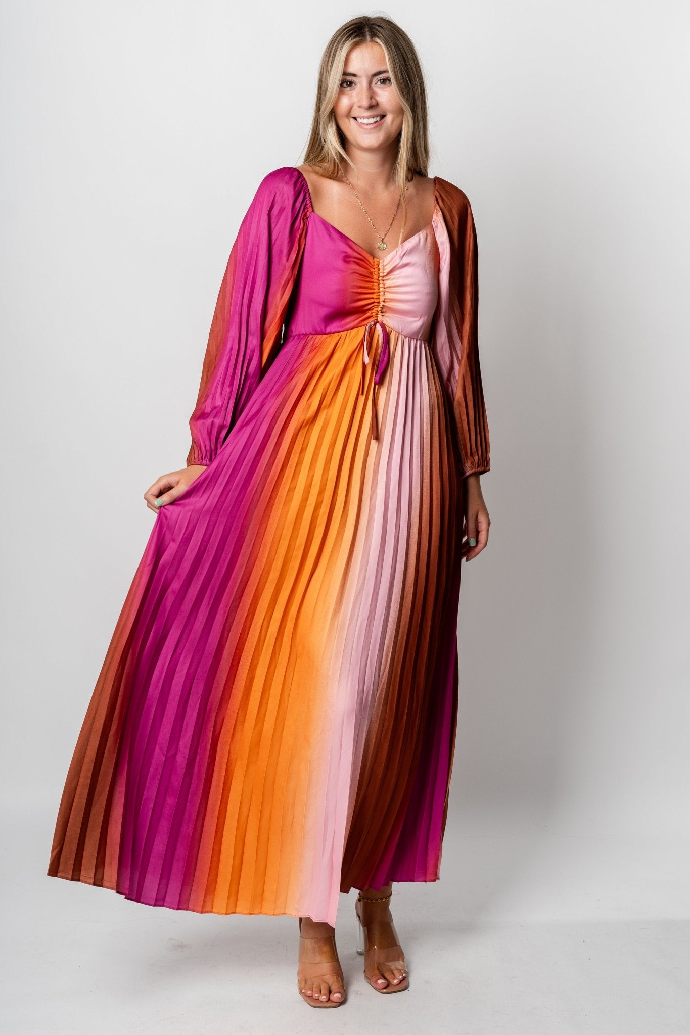 Pleated maxi dress mango orchid - Trendy Dresses - Fashion Dresses at Lush Fashion Lounge Boutique in Oklahoma City