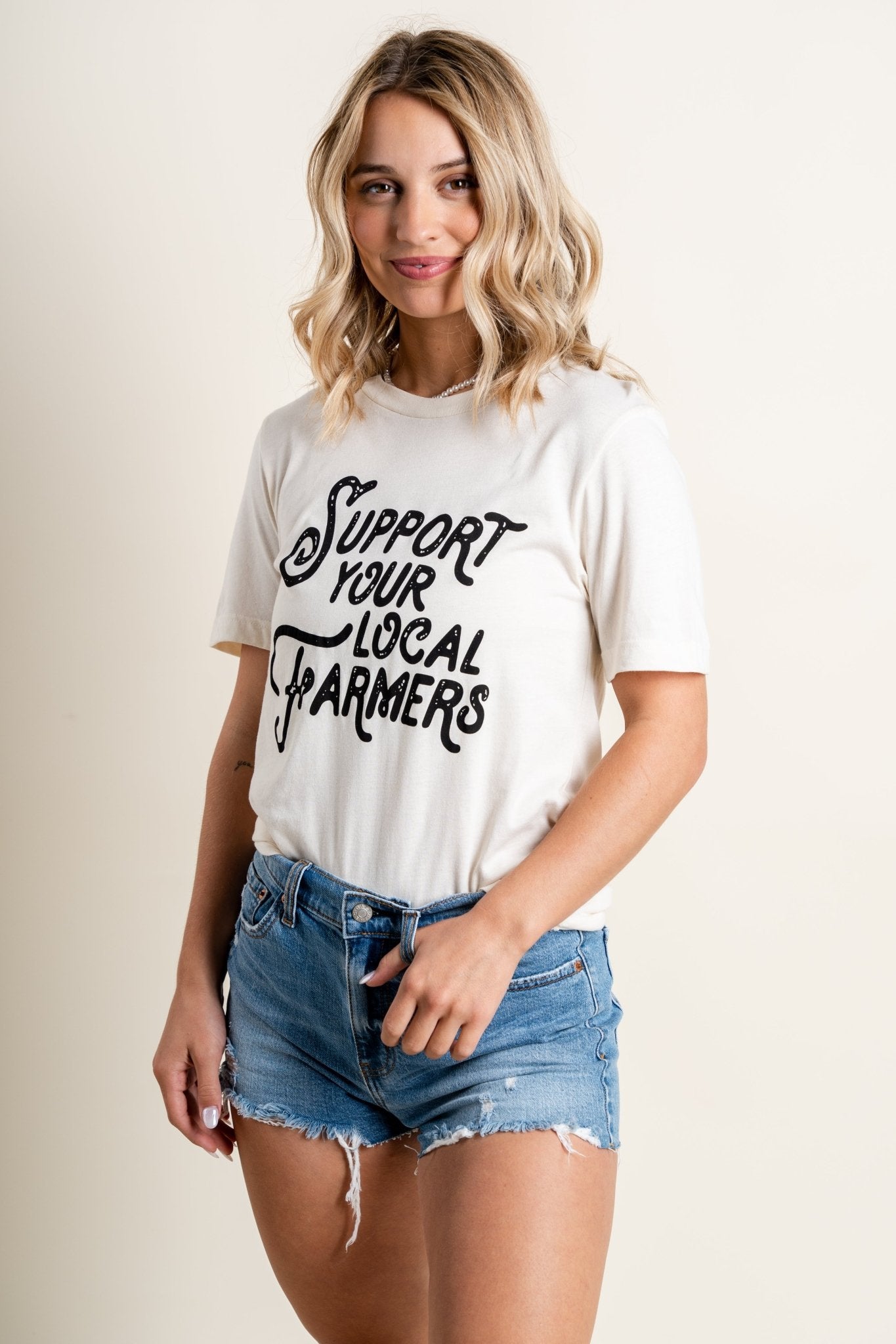 Support local farmers t-shirt ivory/natural - Affordable T-shirts - Boutique Graphic T-Shirts at Lush Fashion Lounge Boutique in Oklahoma City