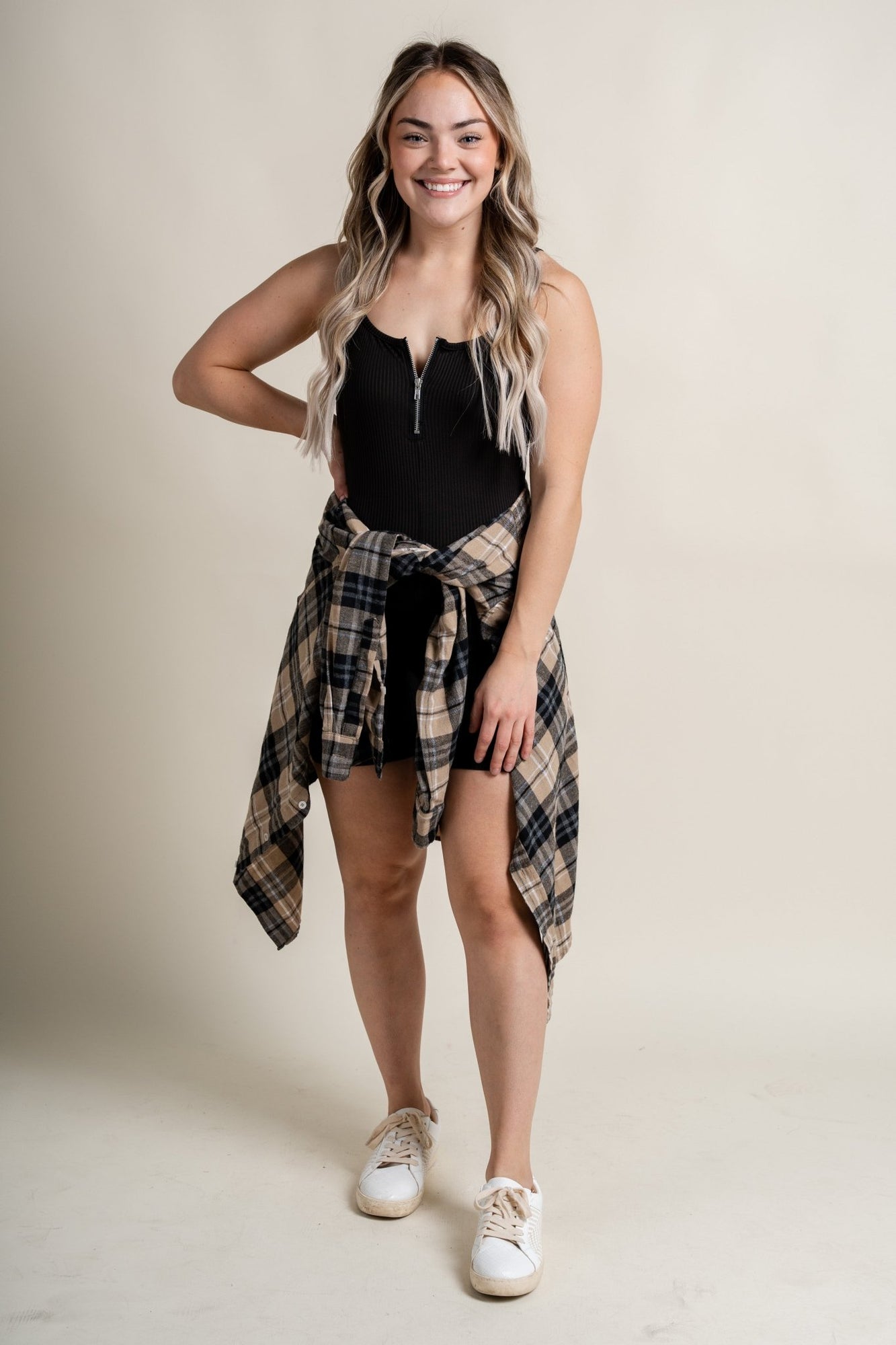 Ribbed biker romper with zipper black | Trendy Rompers - Lush Fashion ...