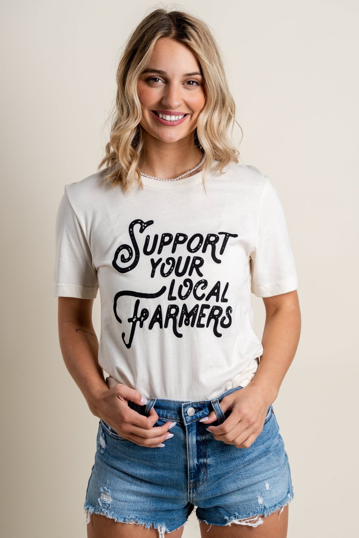 Support local farmers t-shirt ivory/natural - Cute T-shirts - Trendy Graphic T-Shirts at Lush Fashion Lounge Boutique in Oklahoma City