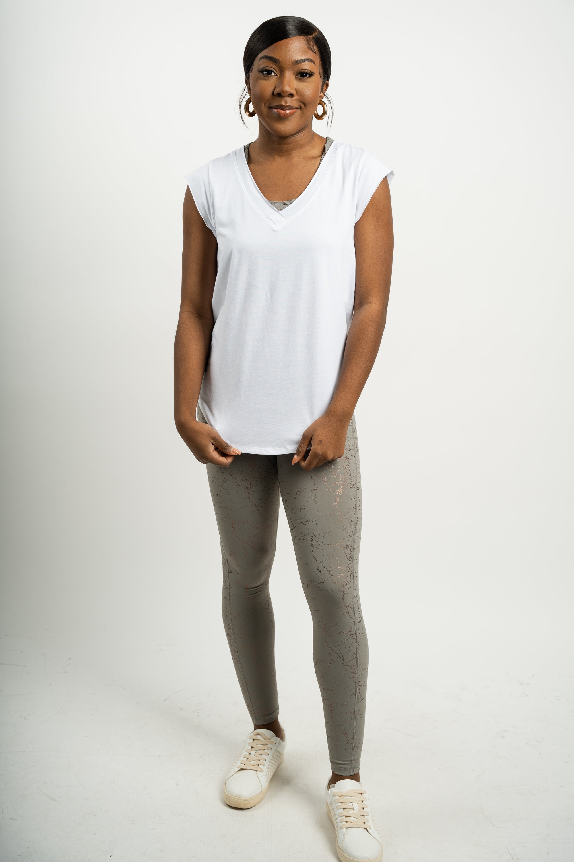 V tee with curved hem white - Trendy Sports tops - Fashion Activewear at Lush Fashion Lounge Boutique in Oklahoma City