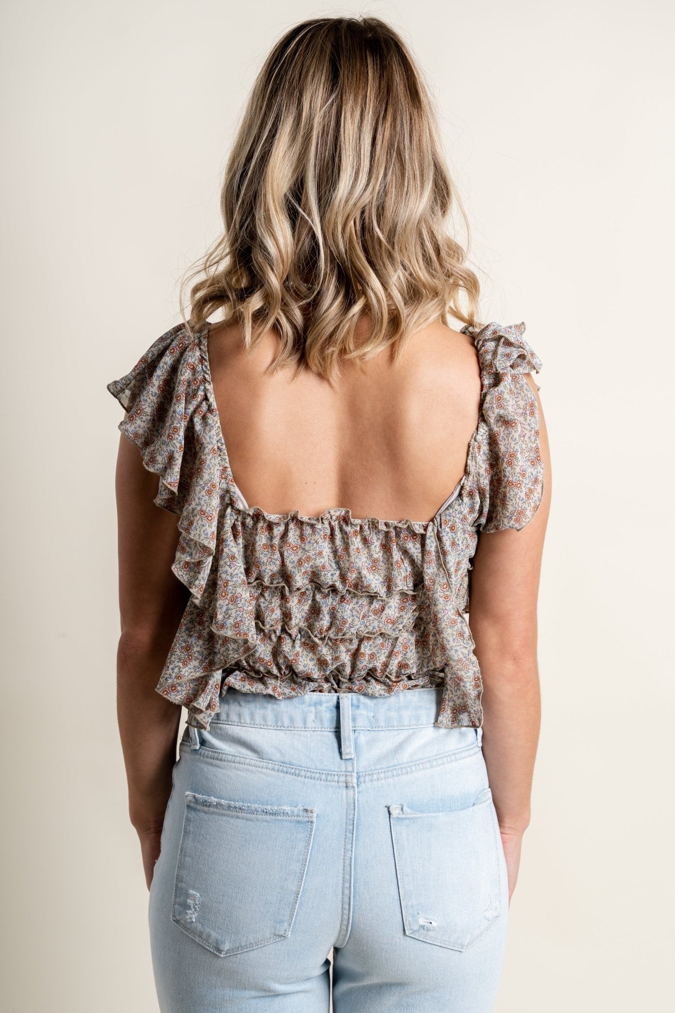 Floral ruffle bodysuit natural/pink