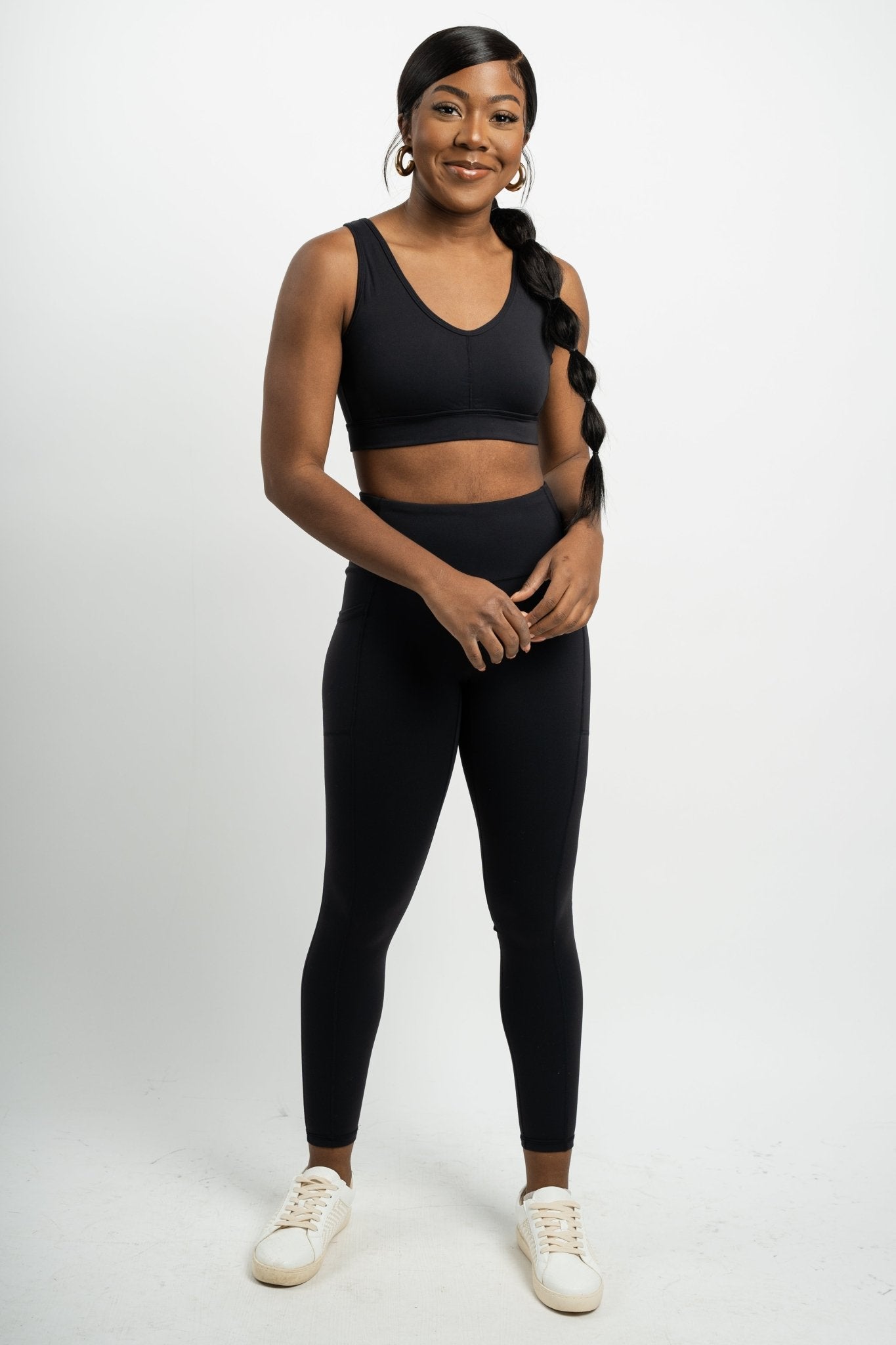 Lycra blend activewear leggings black  Trendy Leggings - Lush Fashion  Lounge