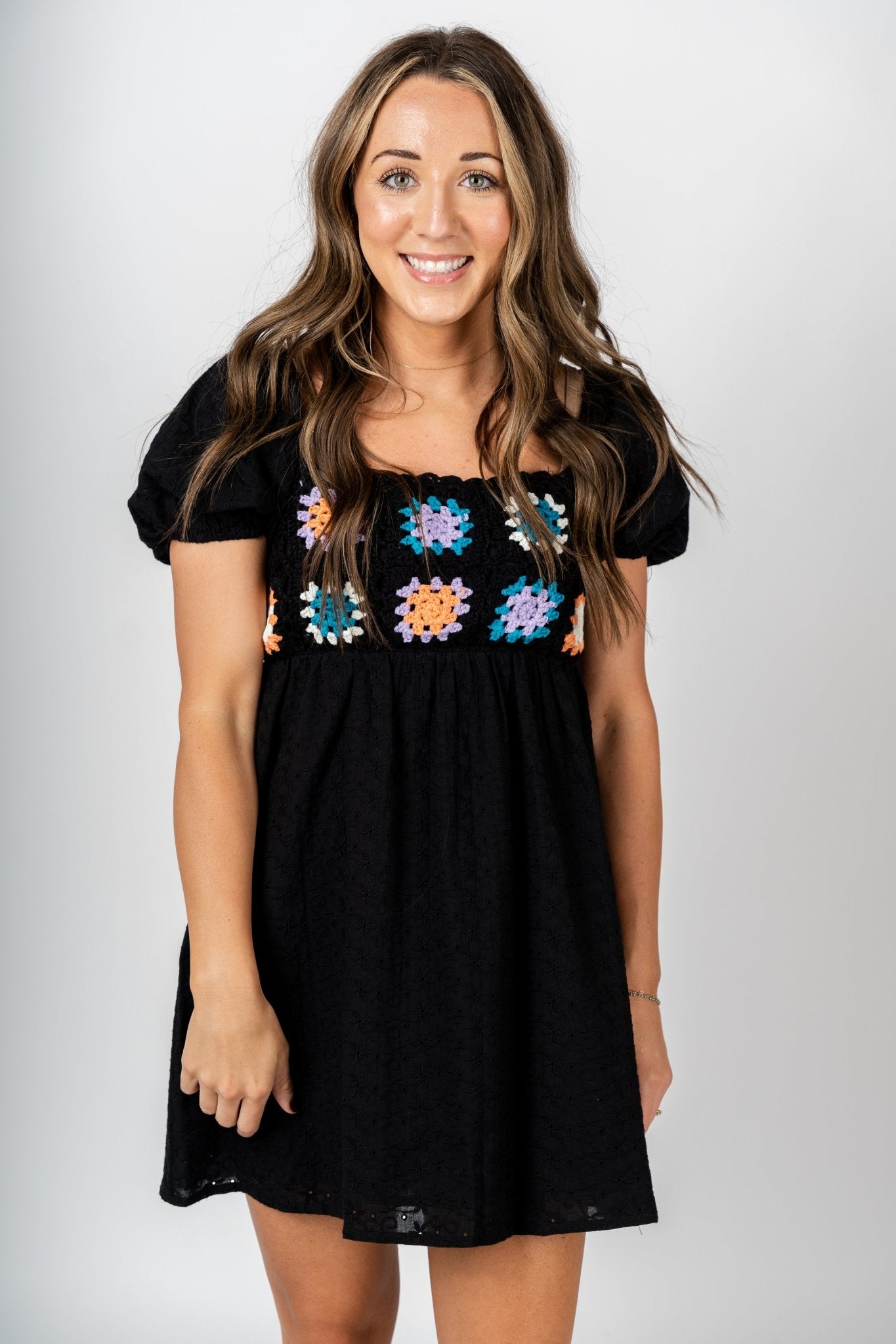 Crochet babydoll dress black - Affordable Dresses - Boutique Dresses at Lush Fashion Lounge Boutique in Oklahoma City
