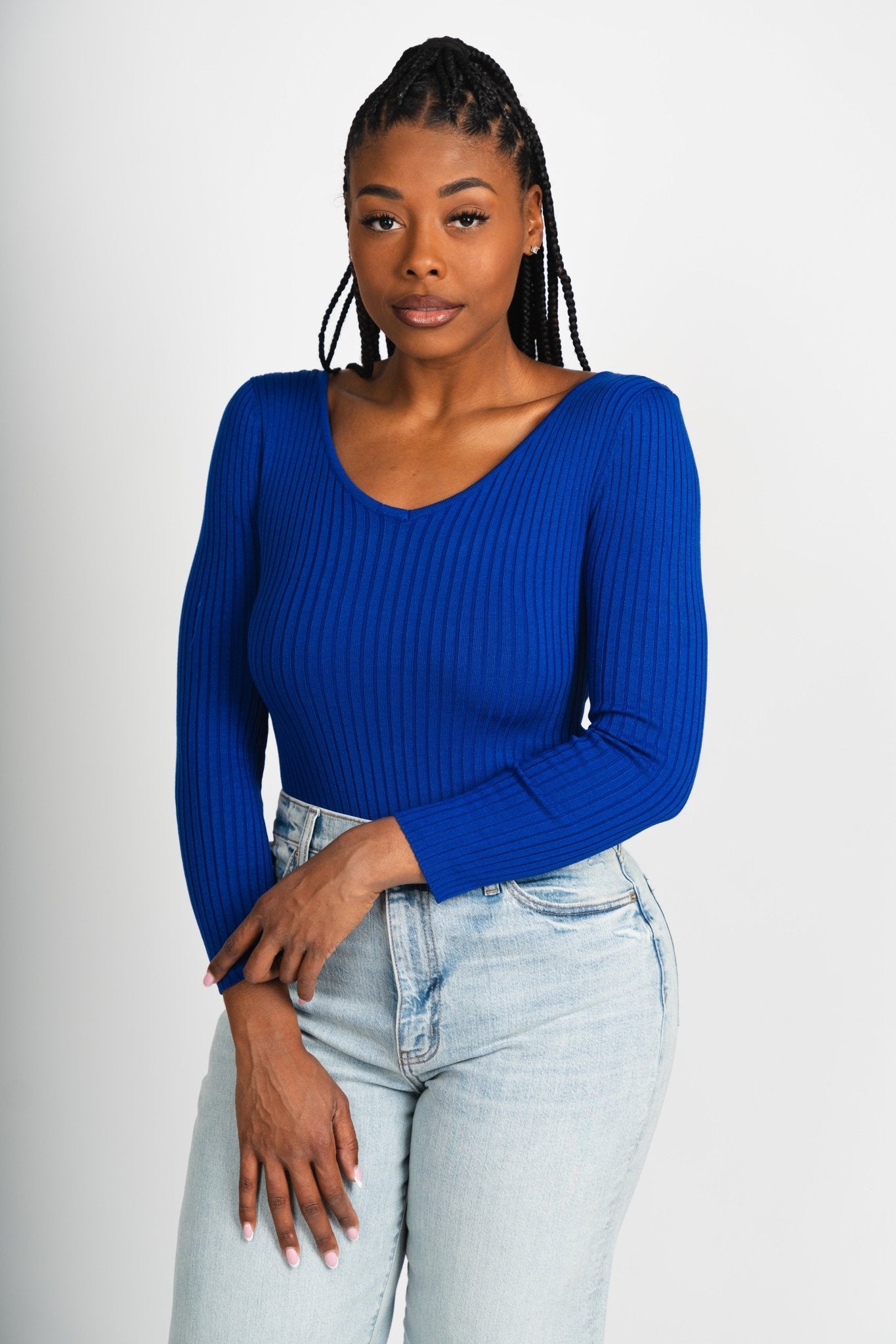 Double v bodysuit royal blue - Cute bodysuit - Trendy Bodysuits at Lush Fashion Lounge Boutique in Oklahoma City