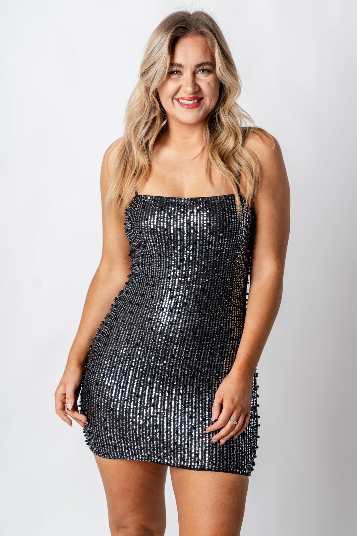 Sequin mini dress black - Trendy New Year's Eve Outfits at Lush Fashion Lounge Boutique in Oklahoma City