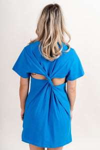 Twist back t-shirt dress turquoise Stylish Dress - Womens Graphic T-Shirts at Lush Fashion Lounge Boutique in Oklahoma City