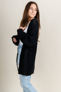 Cable knit cardigan black - Affordable cardigan - Boutique Cardigans & Trendy Kimonos at Lush Fashion Lounge Boutique in Oklahoma City