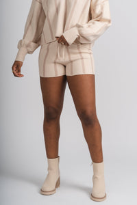Striped shorts cream/beige - Cute Shorts - Fun Cozy Basics at Lush Fashion Lounge Boutique in Oklahoma City