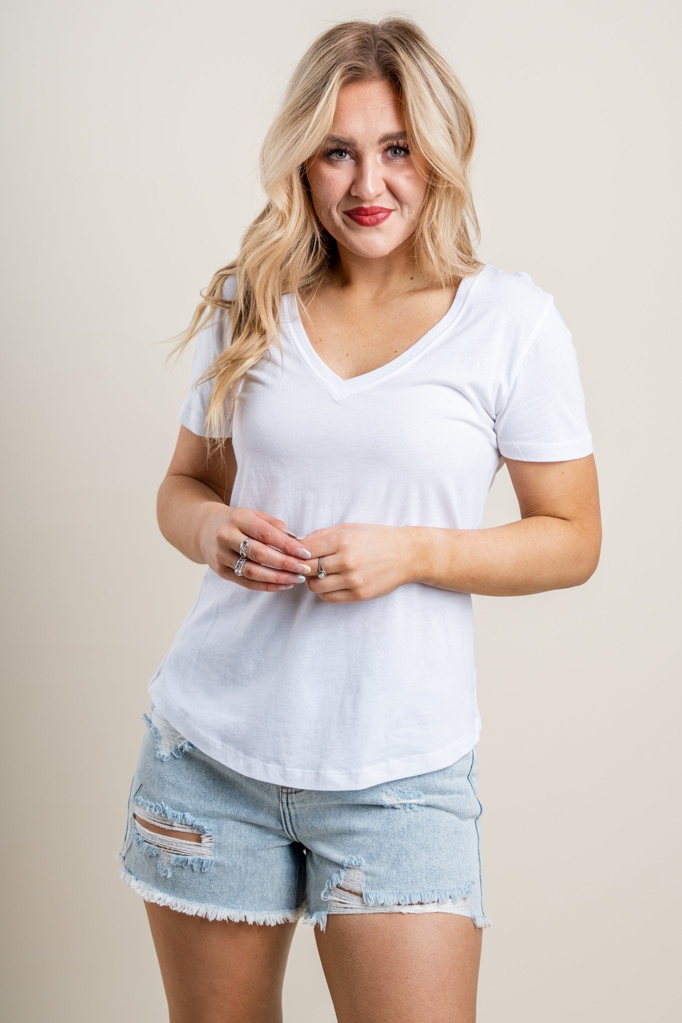 Z Supply Kasey modal v-neck top white - Z Supply Top - Z Supply Tops, Dresses, Tanks, Tees, Cardigans, Joggers and Loungewear at Lush Fashion Lounge